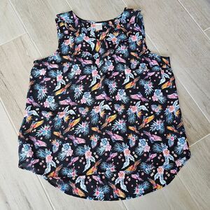 Terra & Sky Black Floral Sleeveless Blouse, Sz 1X